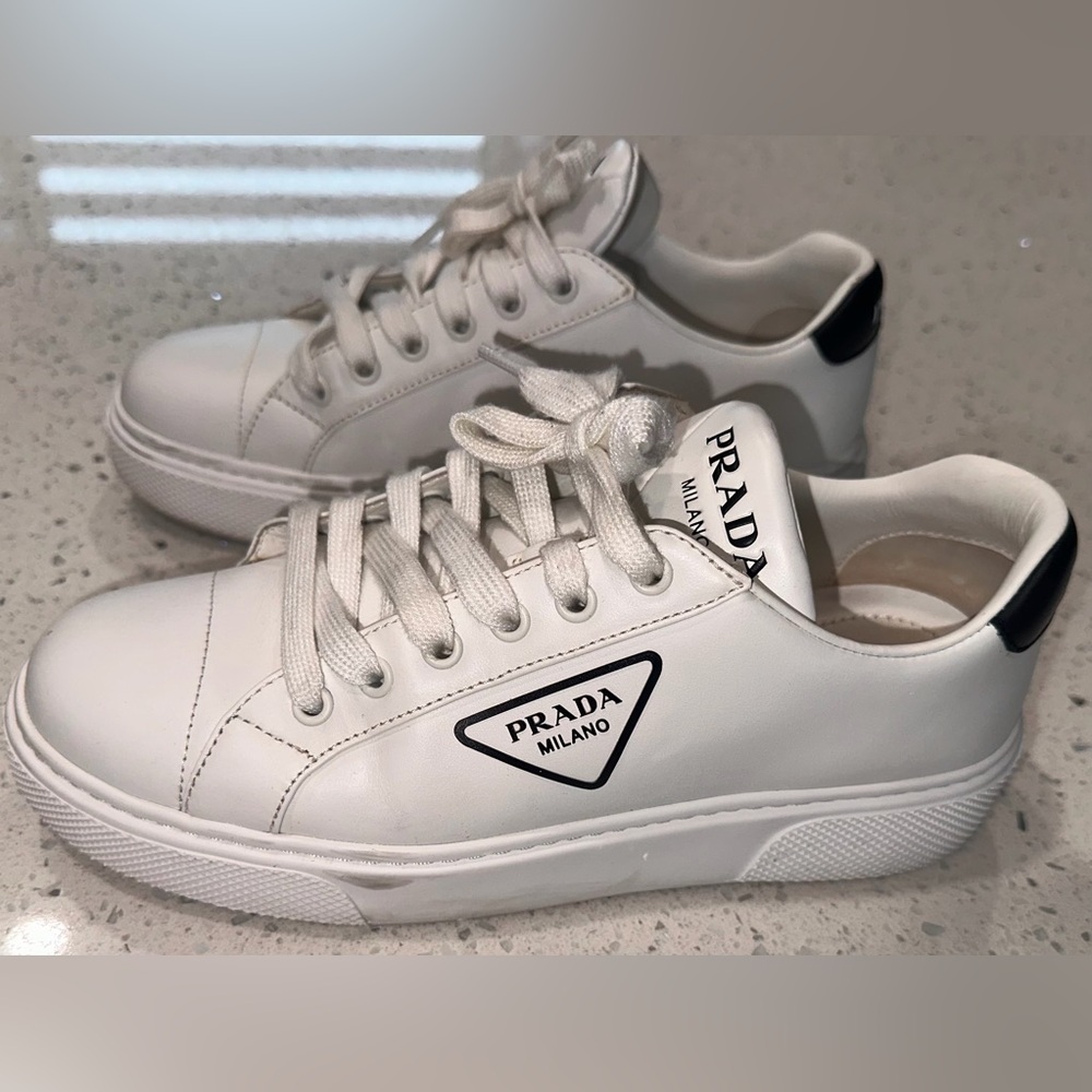 Prada Milano classic white shoes with black